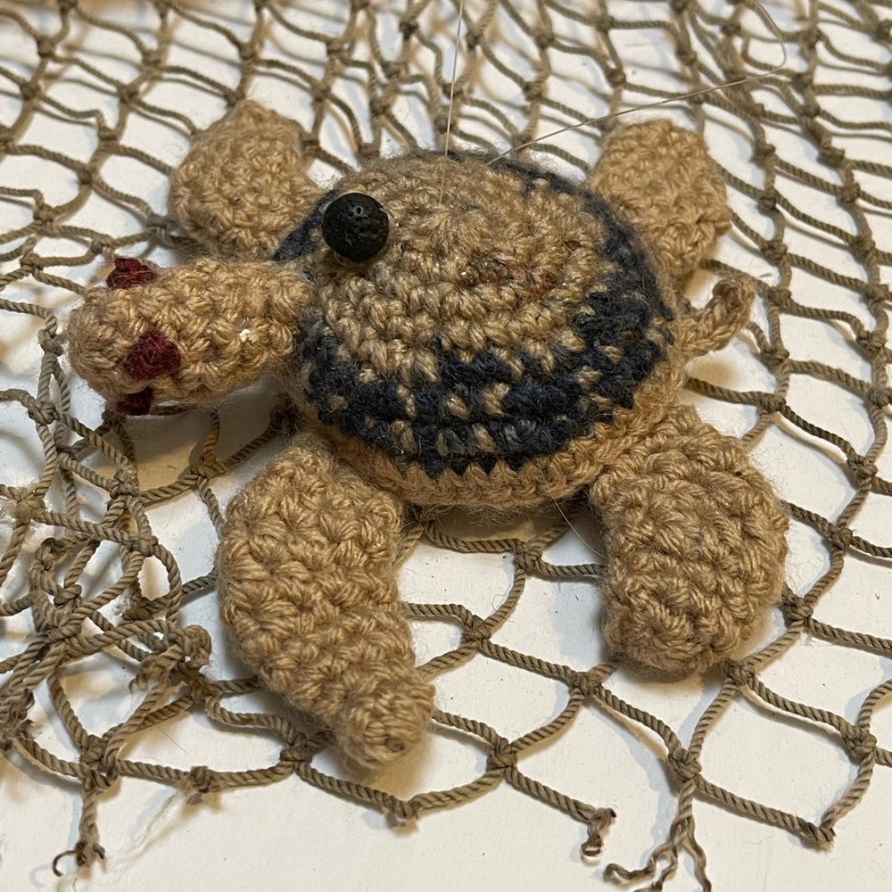 Crochet Tan & Blue Lava Bead Essential Oil Diffuser Sea Turtle Ornament SK